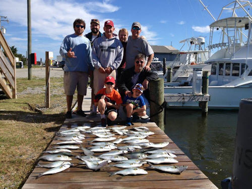 Families inshore charter Catch of Spanish mackerel on the dock at Wanchese Marina.